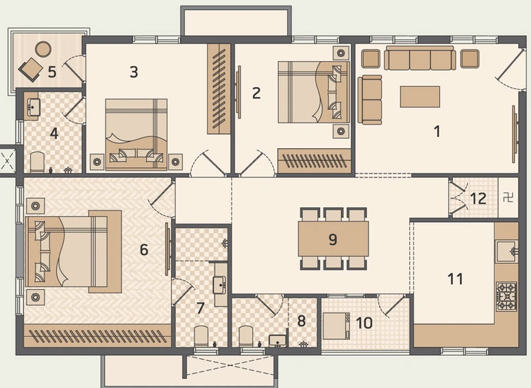 3 BHK 2240 sft Floor Plan